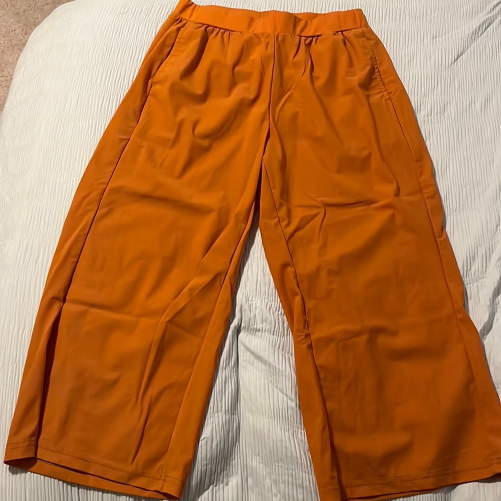 orange silky pants